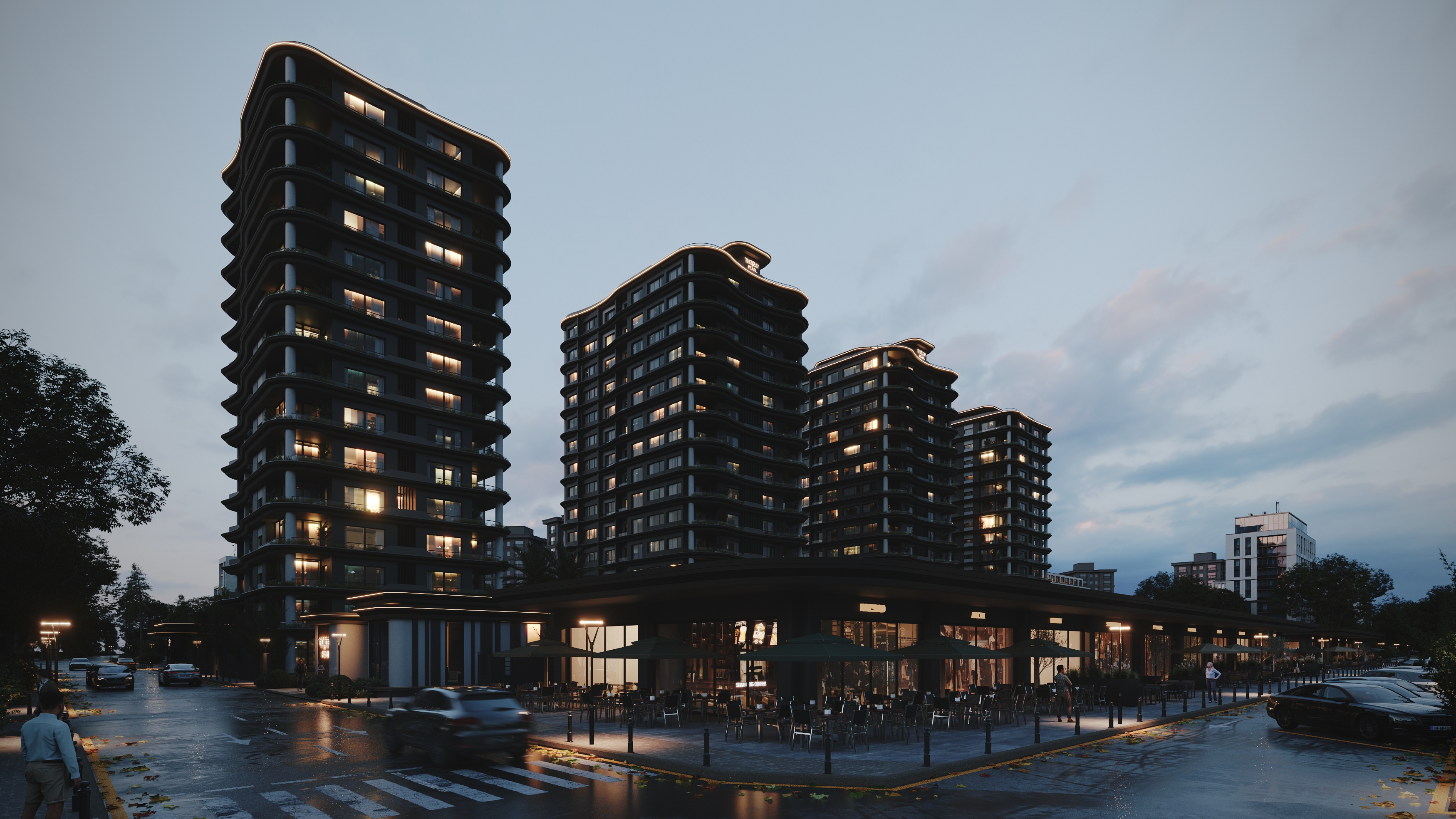 UBB Mersin Tekince Konut Kompleksi - Gündüz & Gece Aydınlatmalı Dış Cephe Görselleştirme
